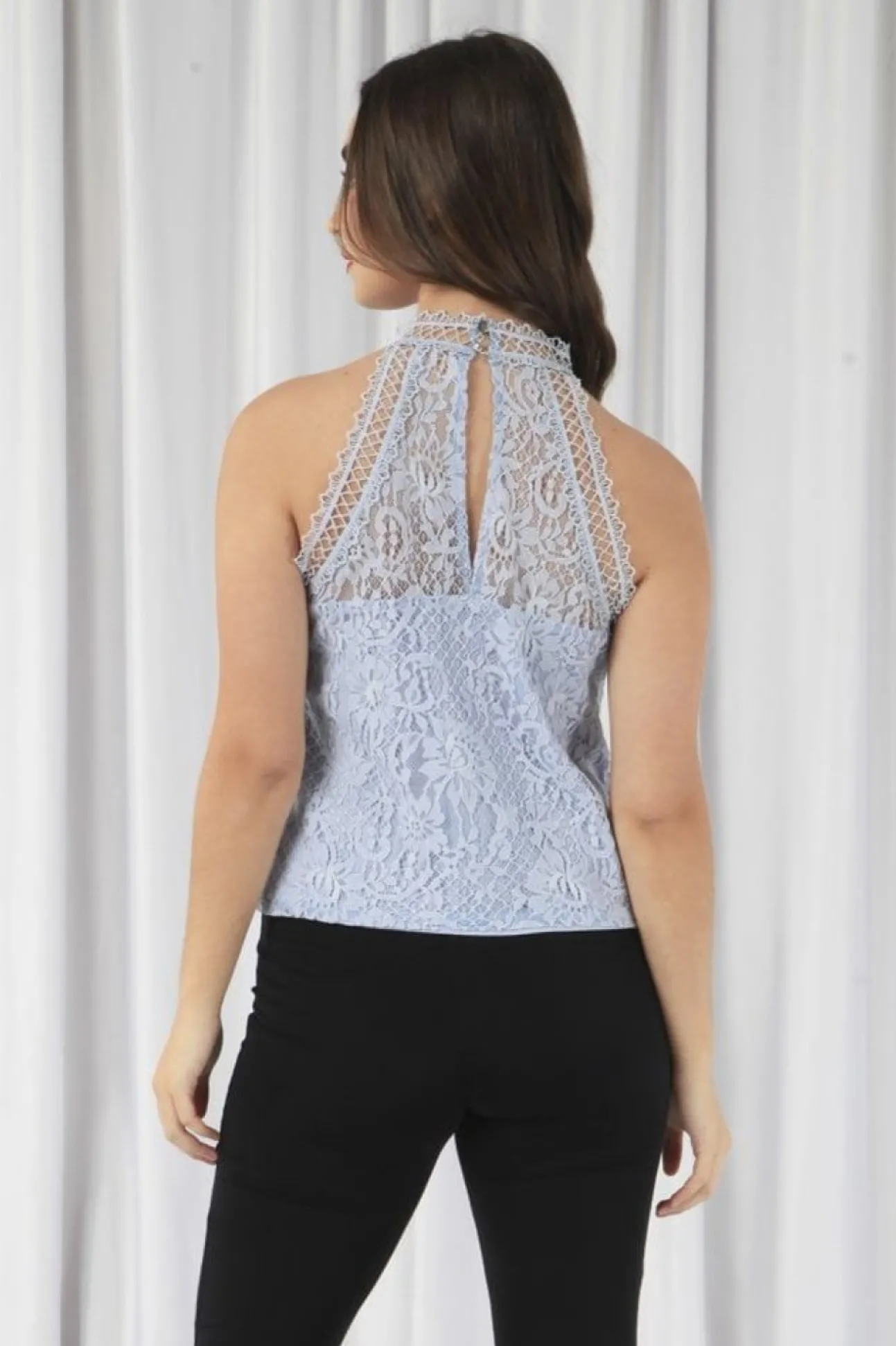 Women Double Second Halter Neck Lace Top