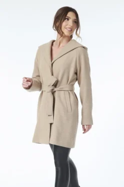 Women Double Second Hooded Wool Blend Wrap Coat