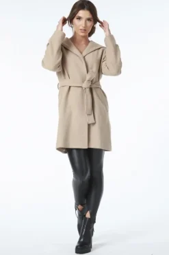 Women Double Second Hooded Wool Blend Wrap Coat
