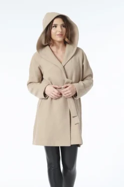 Women Double Second Hooded Wool Blend Wrap Coat