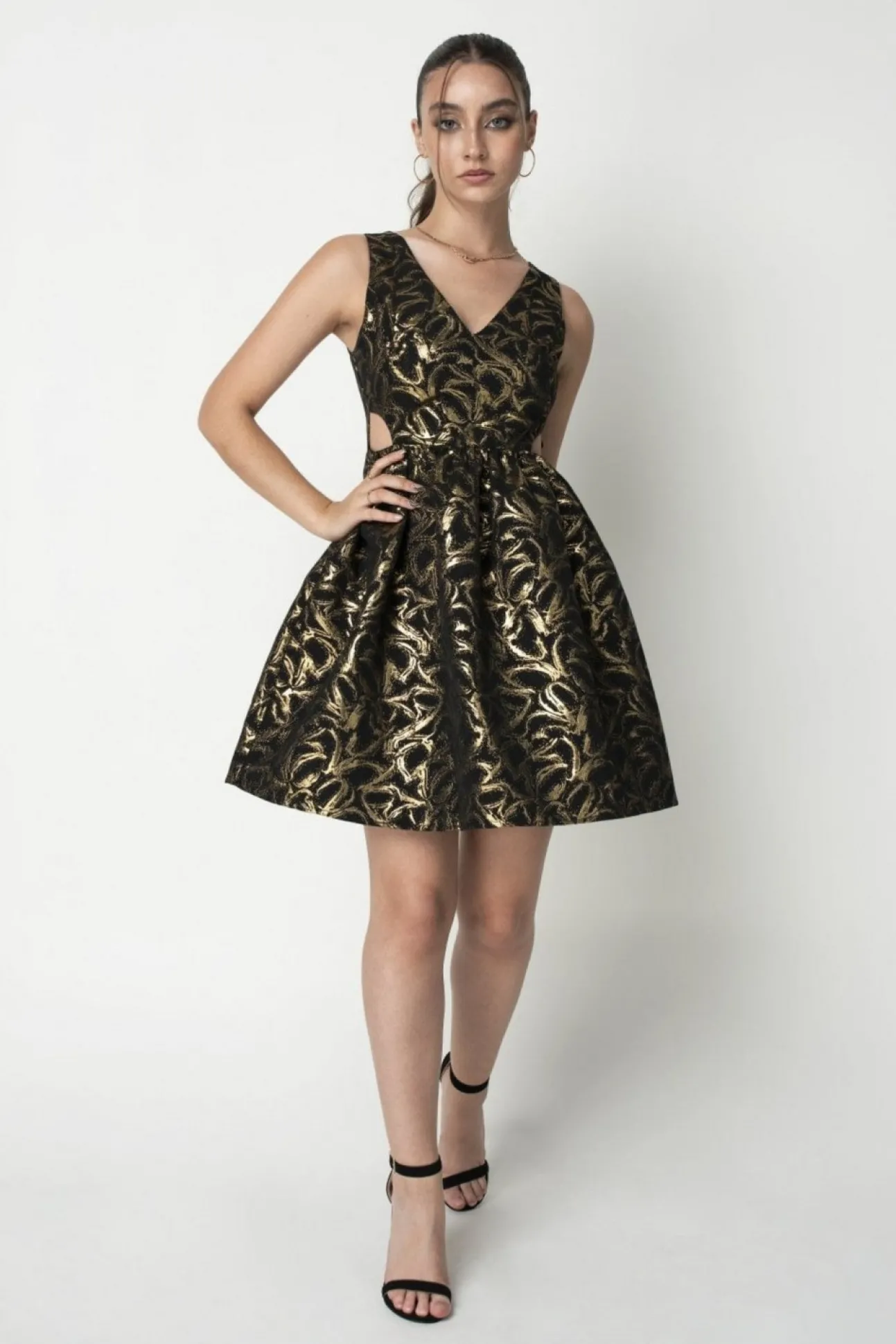 Women Double Second Jacquard Cut Out Skater Dress