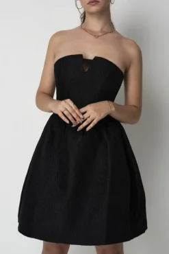Women Double Second Jacquard Strapless Skater Dress