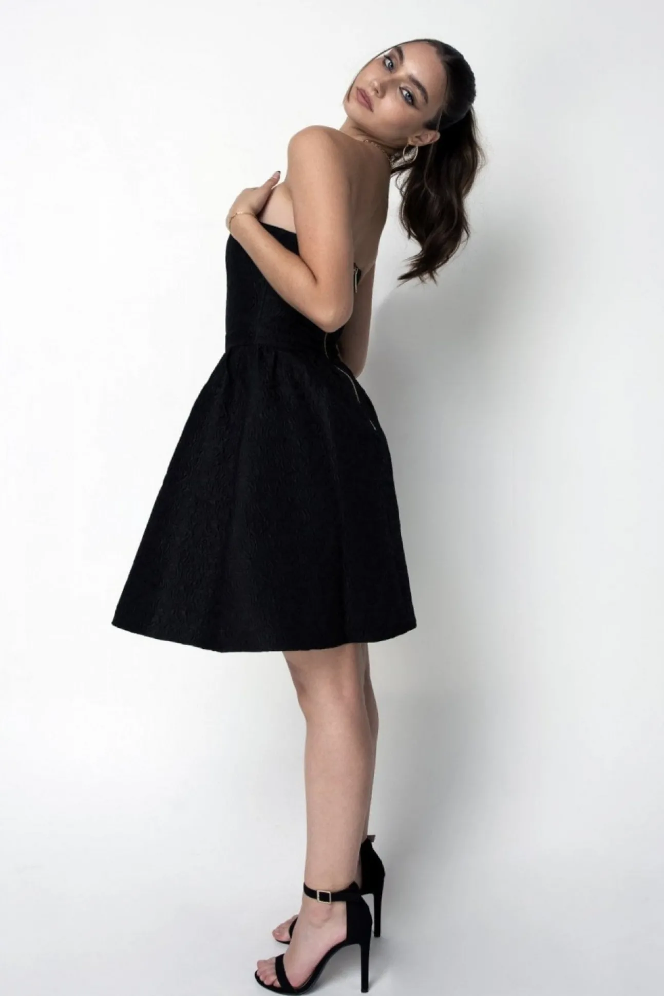 Women Double Second Jacquard Strapless Skater Dress