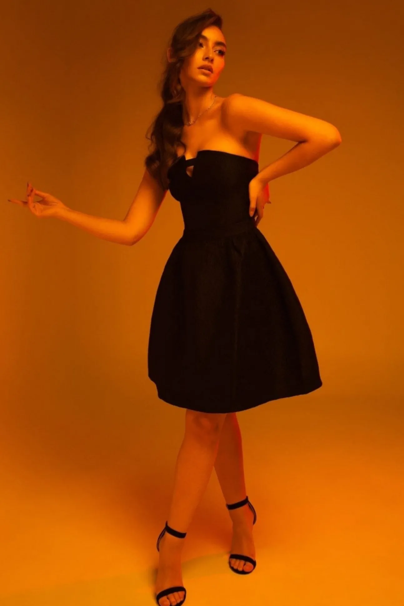 Women Double Second Jacquard Strapless Skater Dress