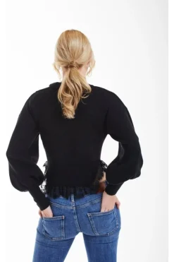 Women Double Second Knit Jumper With Lace Trim