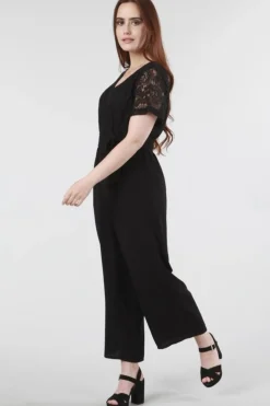 Women Double Second Lace Wrap Wide Leg Jumpsuit