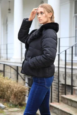 Women Double Second Lux Fur Collar Puffer Coat