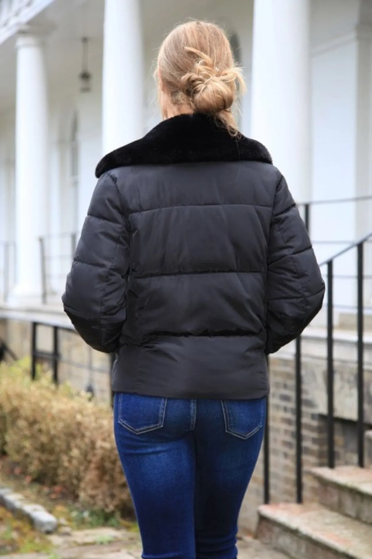 Women Double Second Lux Fur Collar Puffer Coat