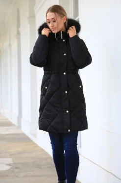 Women Double Second Lux Satin Long Puffer Coat