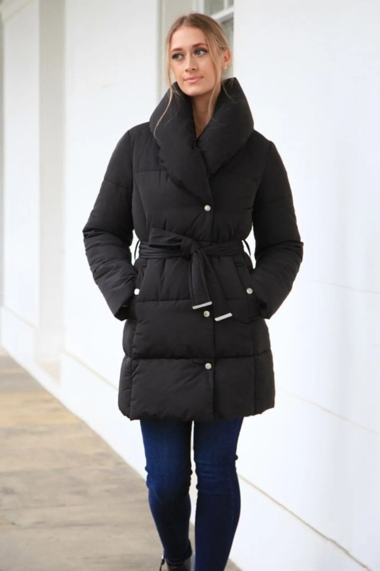 Women Double Second Padded Collar Wrap Puffer
