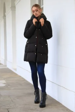 Women Double Second Padded Collar Wrap Puffer
