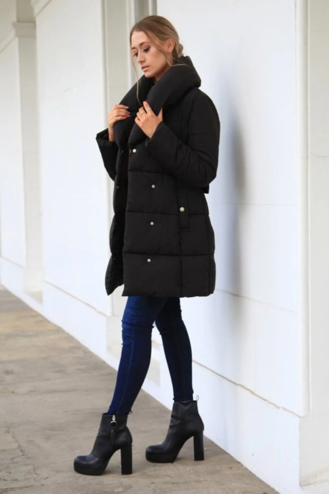 Women Double Second Padded Collar Wrap Puffer