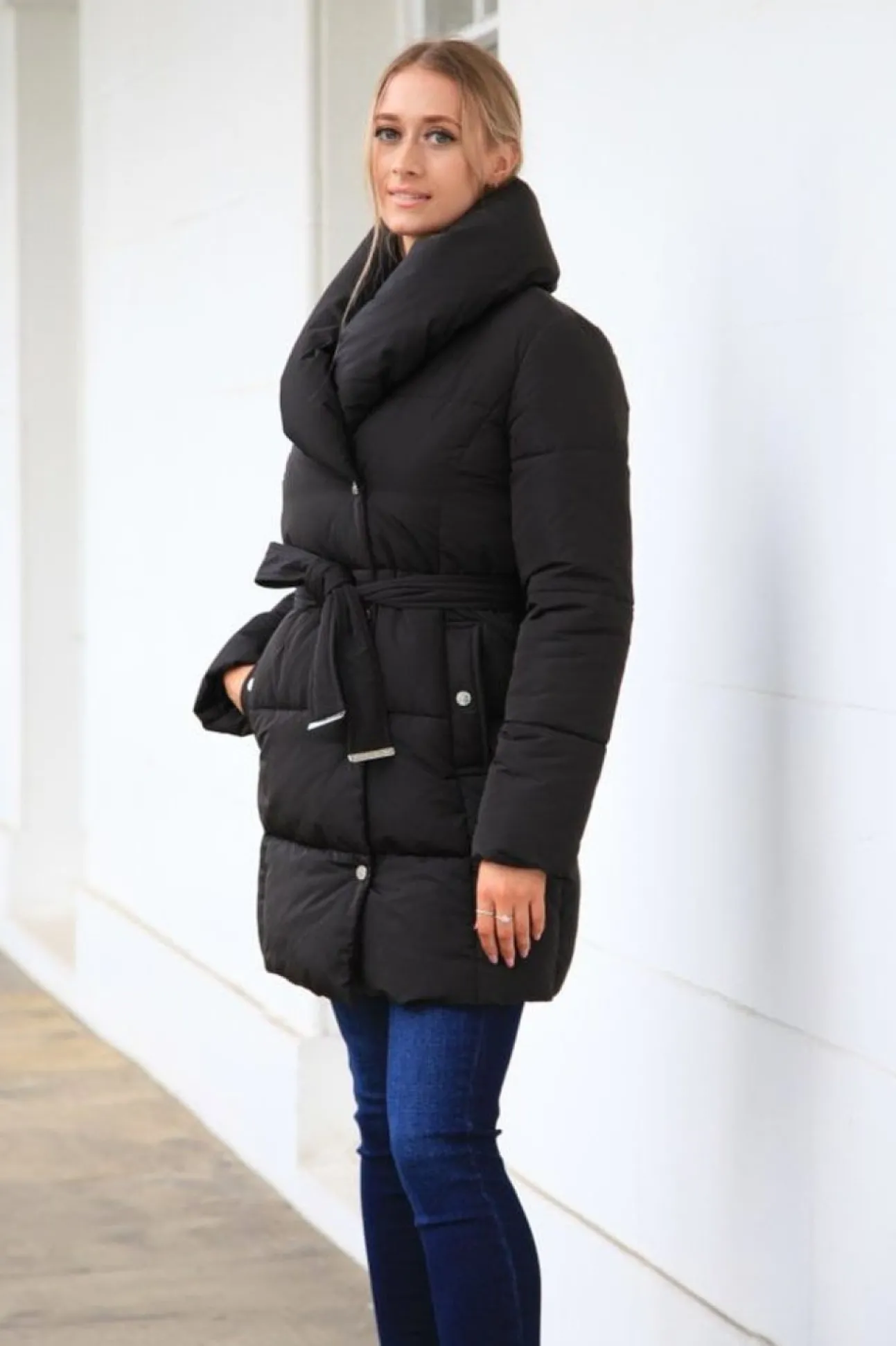 Women Double Second Padded Collar Wrap Puffer