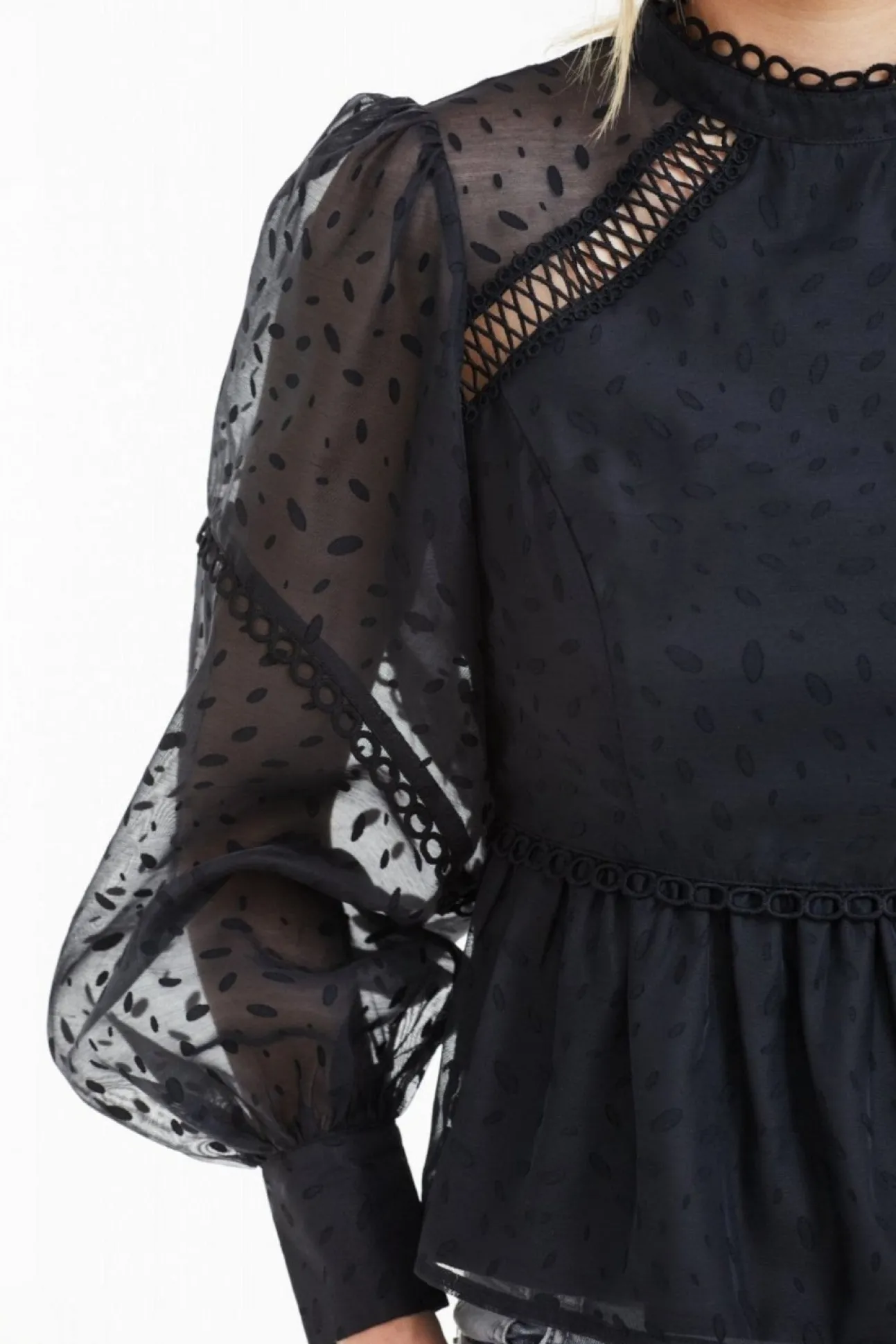 Women Double Second Polka Dot Organza Puff Sleeve Top