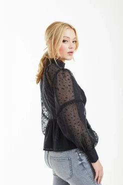 Women Double Second Polka Dot Organza Puff Sleeve Top