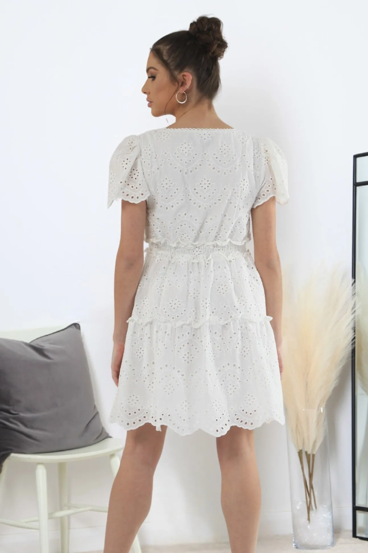 Women Double Second Puff Sleeve Broderie Dress
