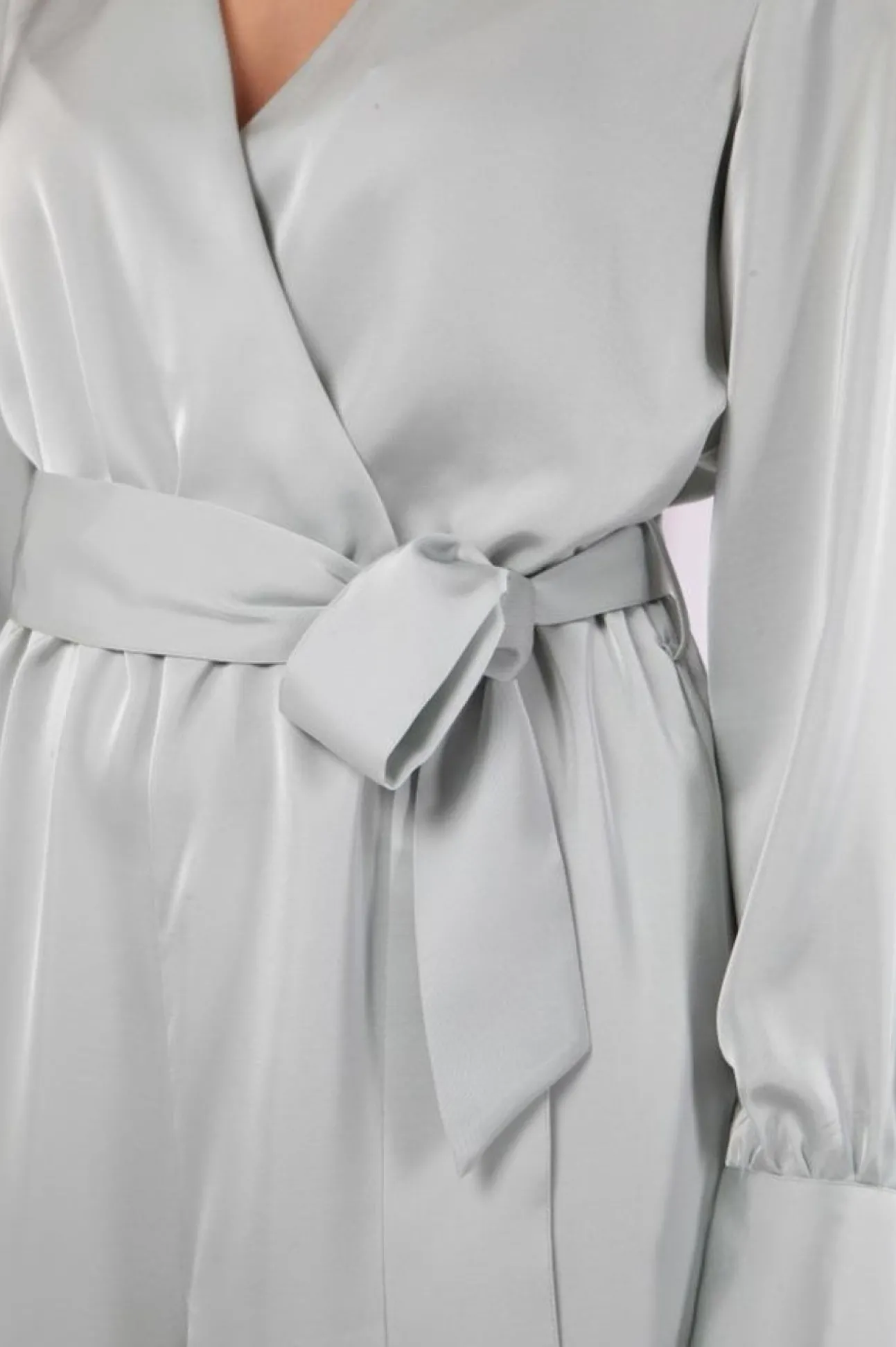 Women Double Second Sage Lux Satin Wrap Jumpsuit