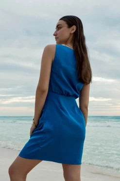 Women Double Second Satin Cowl Neck Wrap Dress