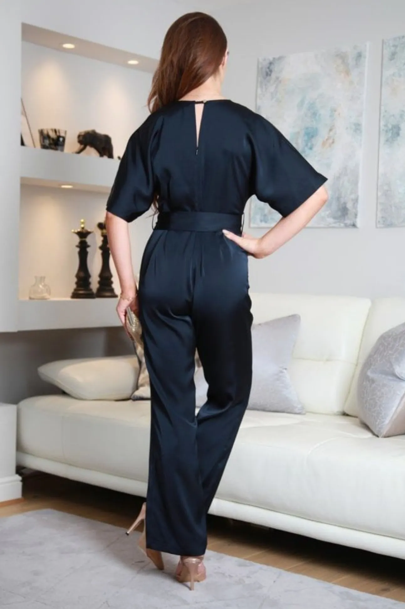 Women Double Second Satin V-Neck Jumpsuit