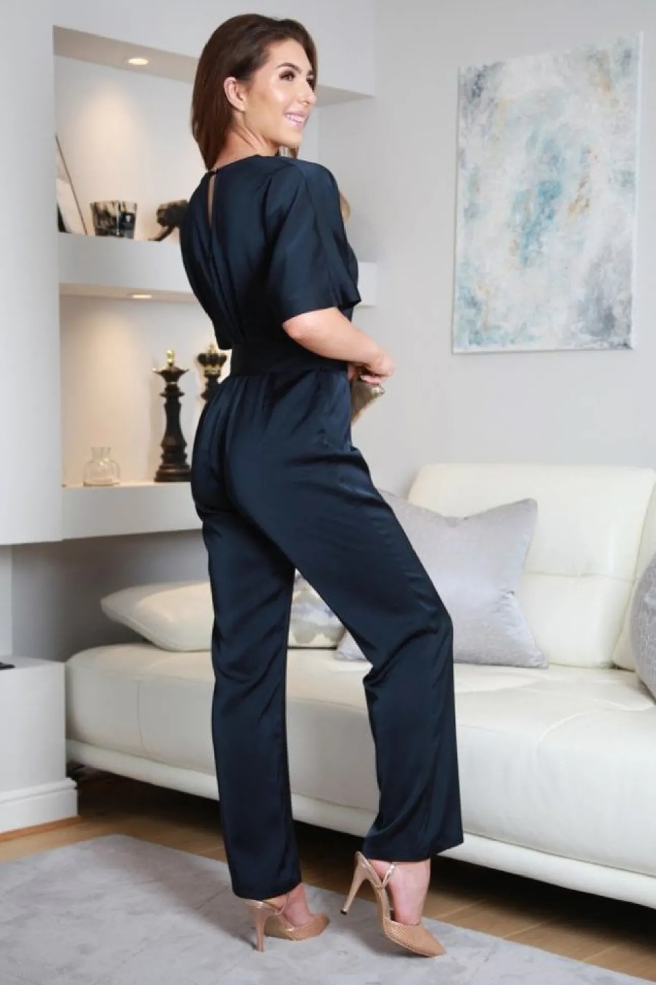 Women Double Second Satin V-Neck Jumpsuit