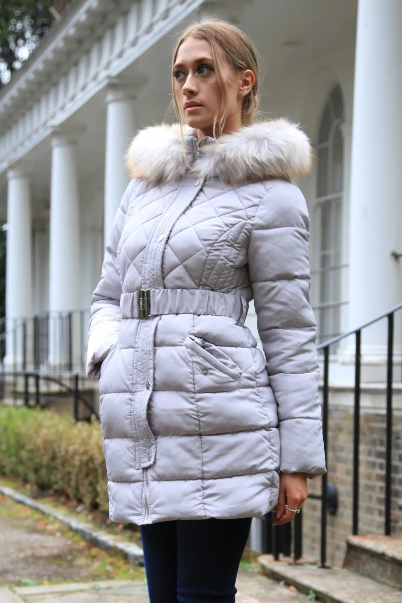 Women Double Second Silver Quilted Longline Puffer