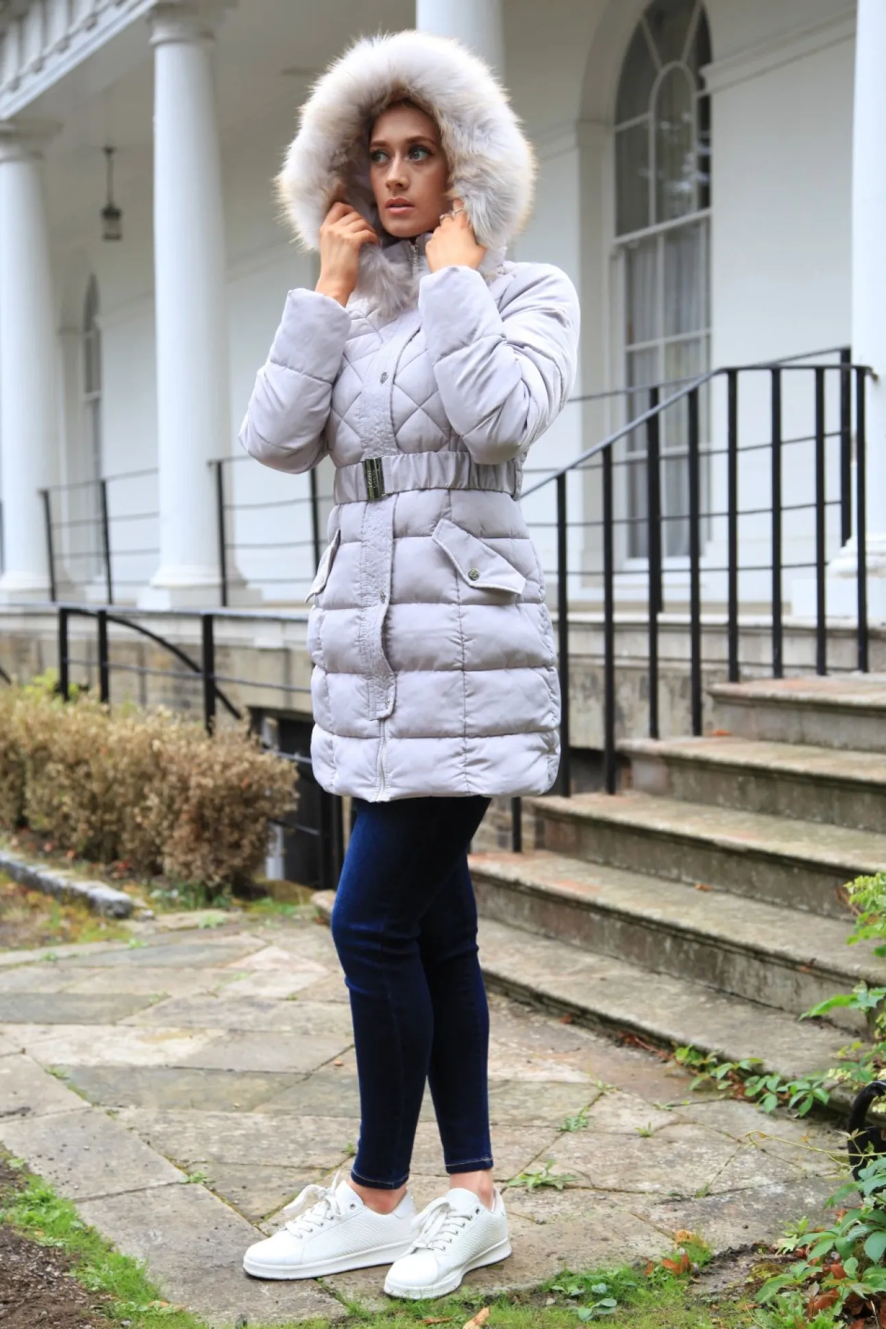 Women Double Second Silver Quilted Longline Puffer