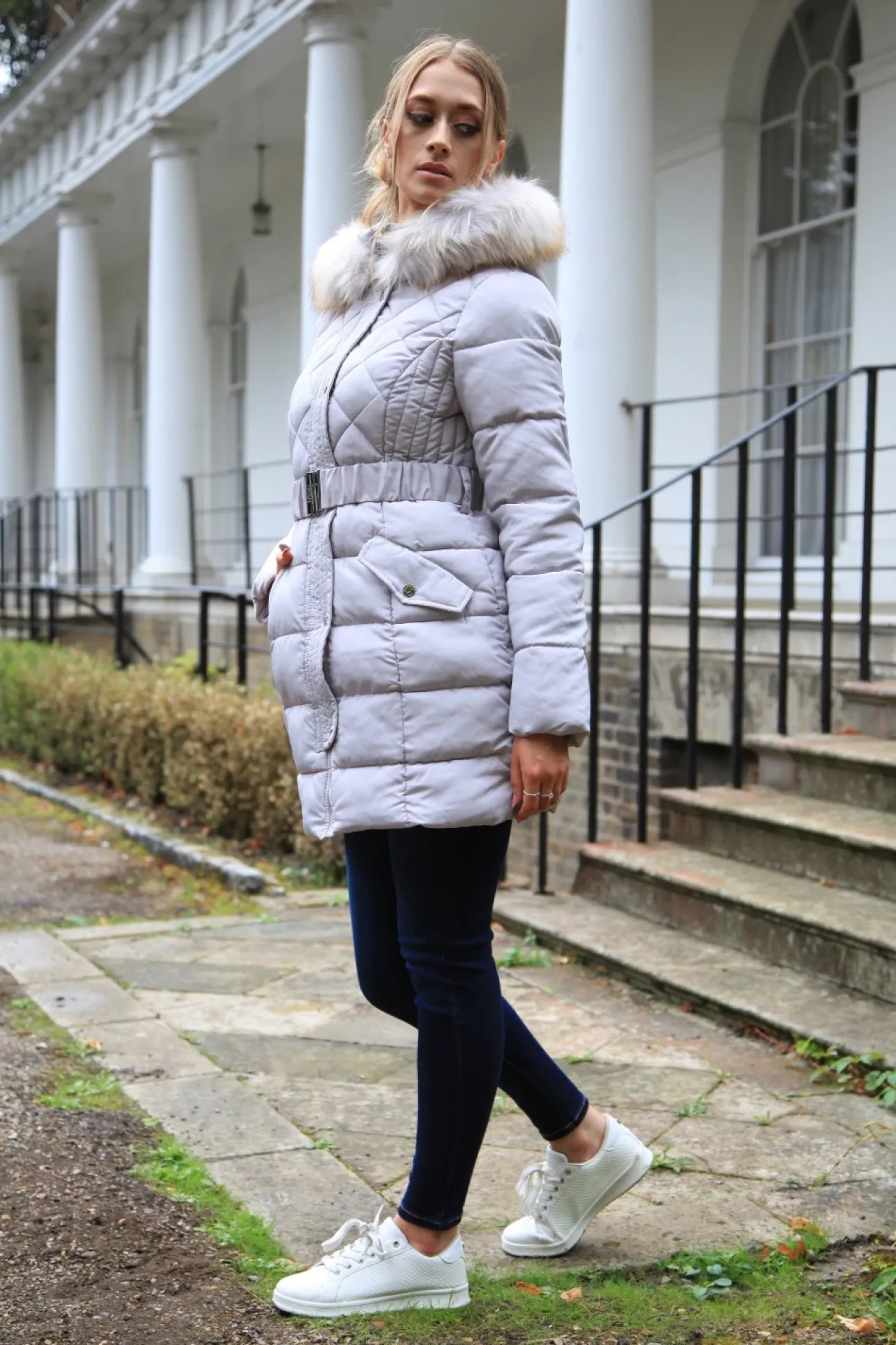 Women Double Second Silver Quilted Longline Puffer