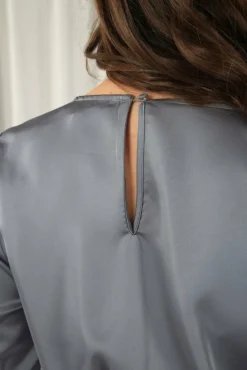 Women Double Second Silver/Blue Lux Satin Wrap Jumpsuit
