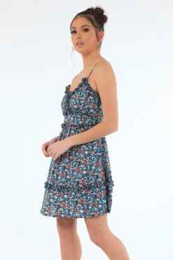 Women Double Second Strappy Dress With Double Frills