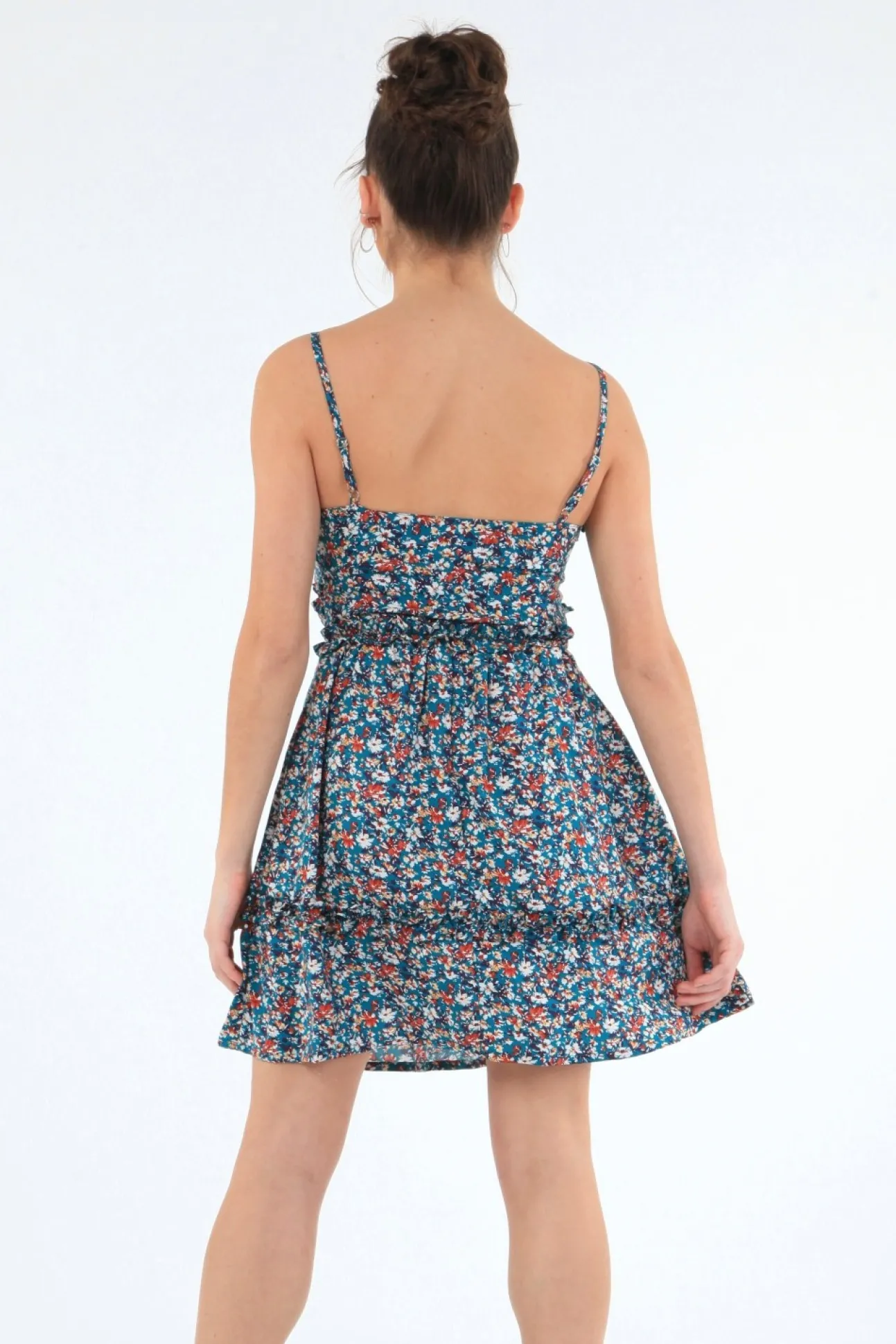 Women Double Second Strappy Dress With Double Frills