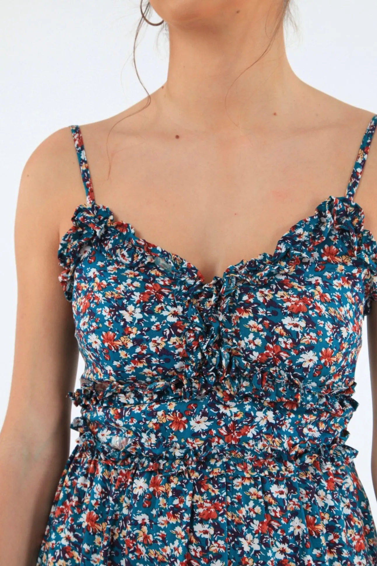 Women Double Second Strappy Dress With Double Frills