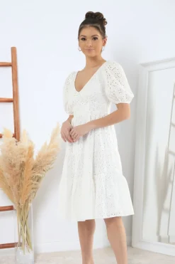 Women Double Second Tiered Broderie Dress