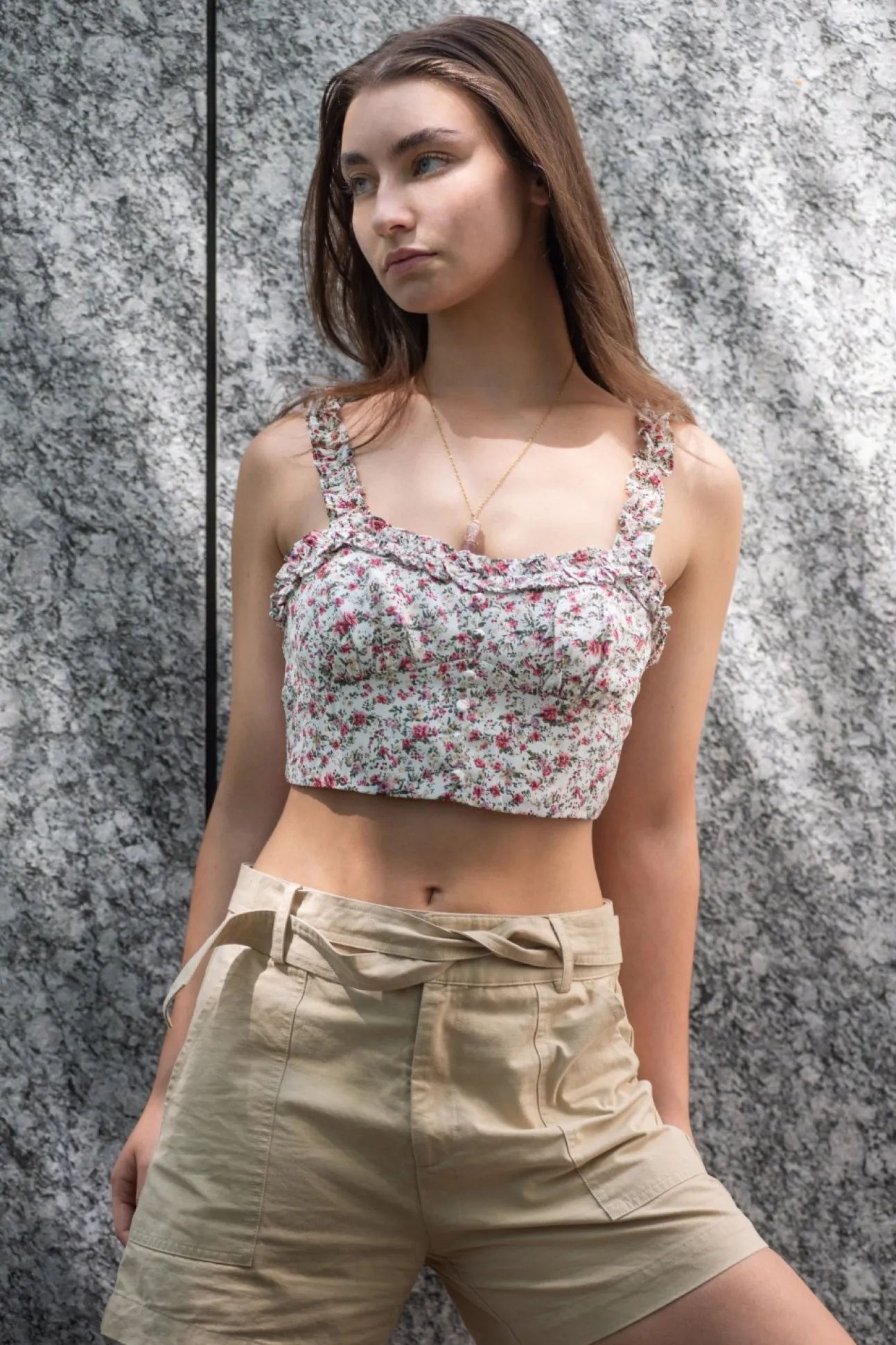 Women Double Second Utility Beige Shorts