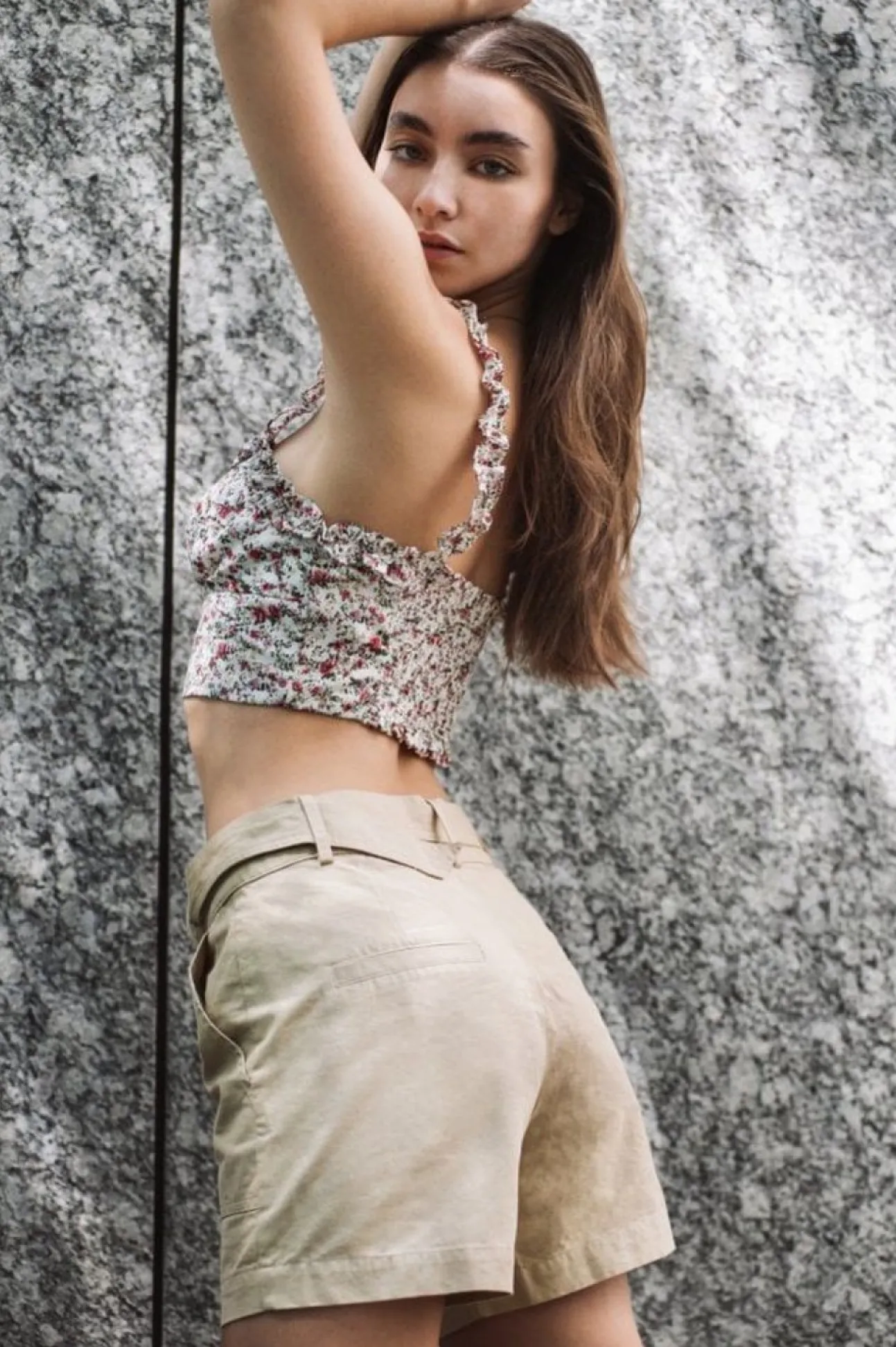 Women Double Second Utility Beige Shorts