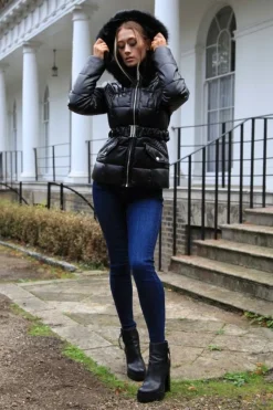 Women Double Second Vegan Leather Short Puffer