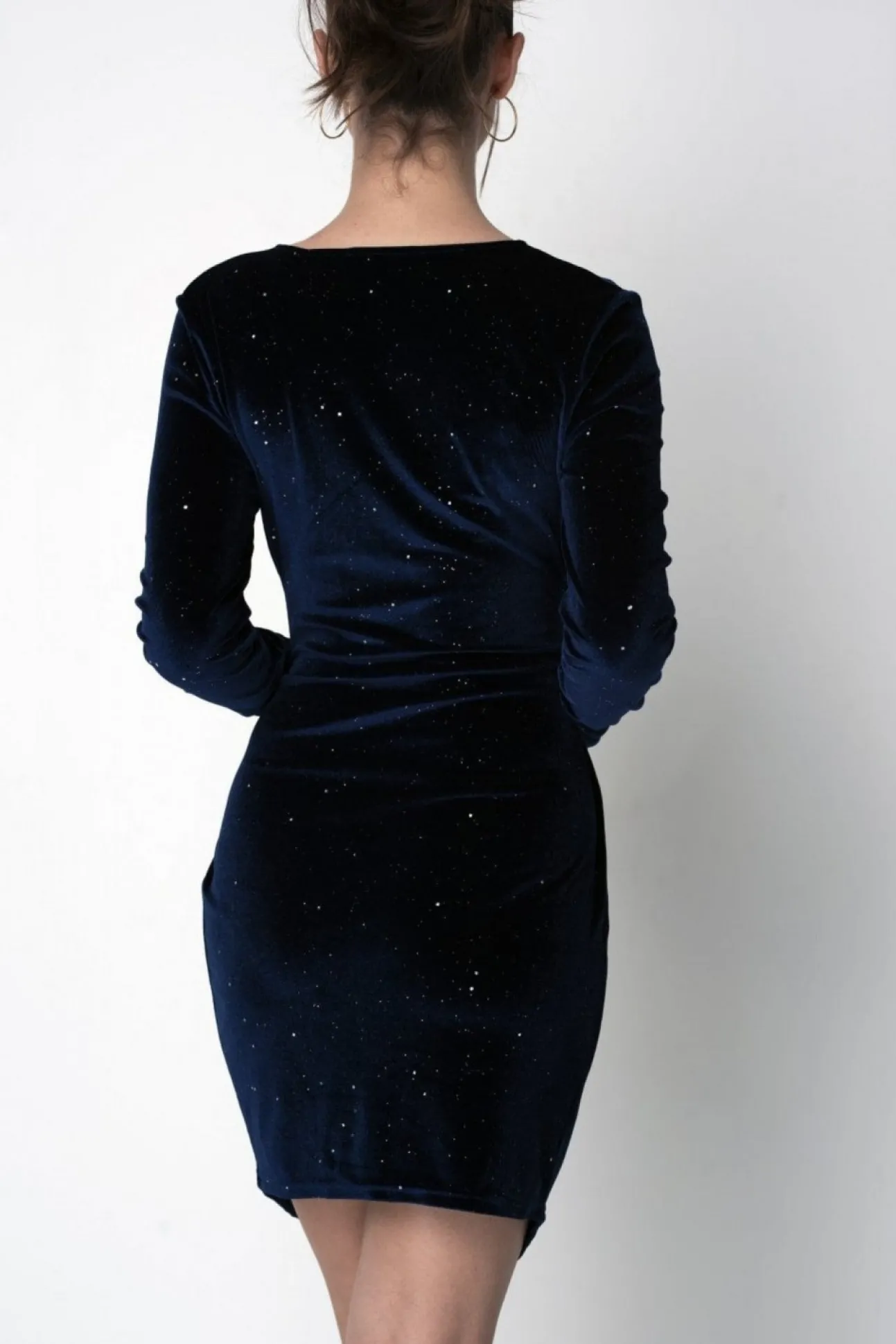 Women Double Second Velvet Sparkle Bodycon Wrap Dress