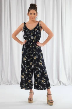 Women Double Second Wide Leg Jumpsuit With Frill Front