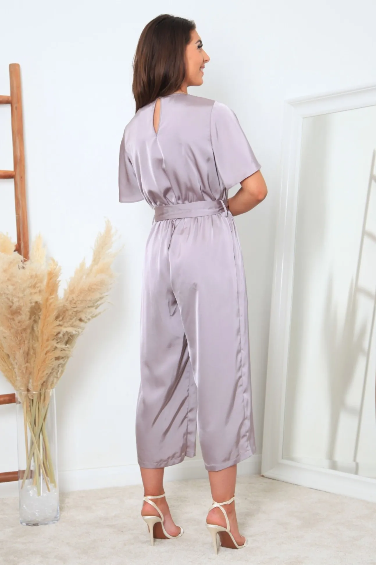 Women Double Second Wrap Front Satin Jumpsuit