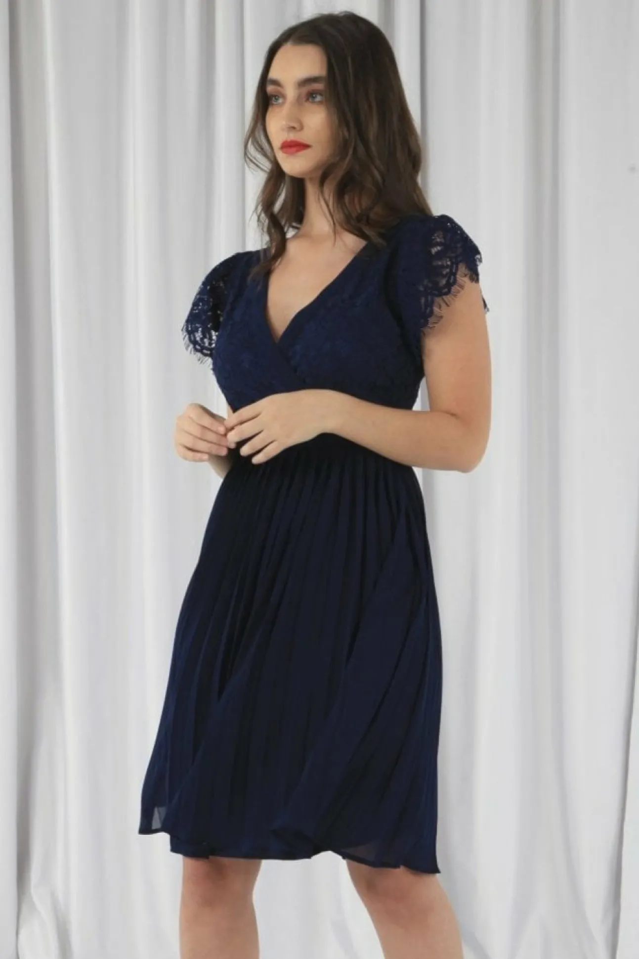 Women Double Second Wrap Lace Chiffon Dress
