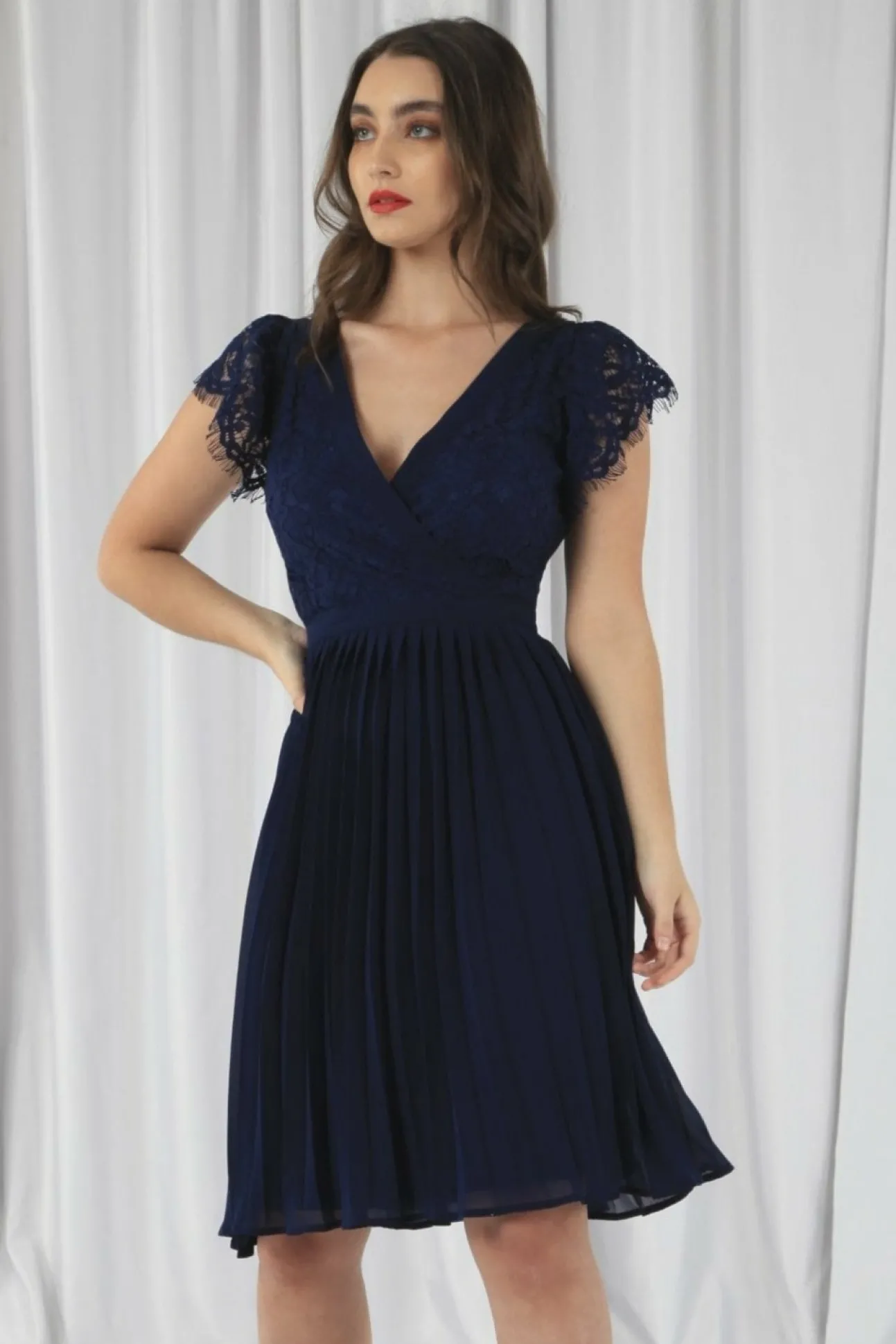 Women Double Second Wrap Lace Chiffon Dress