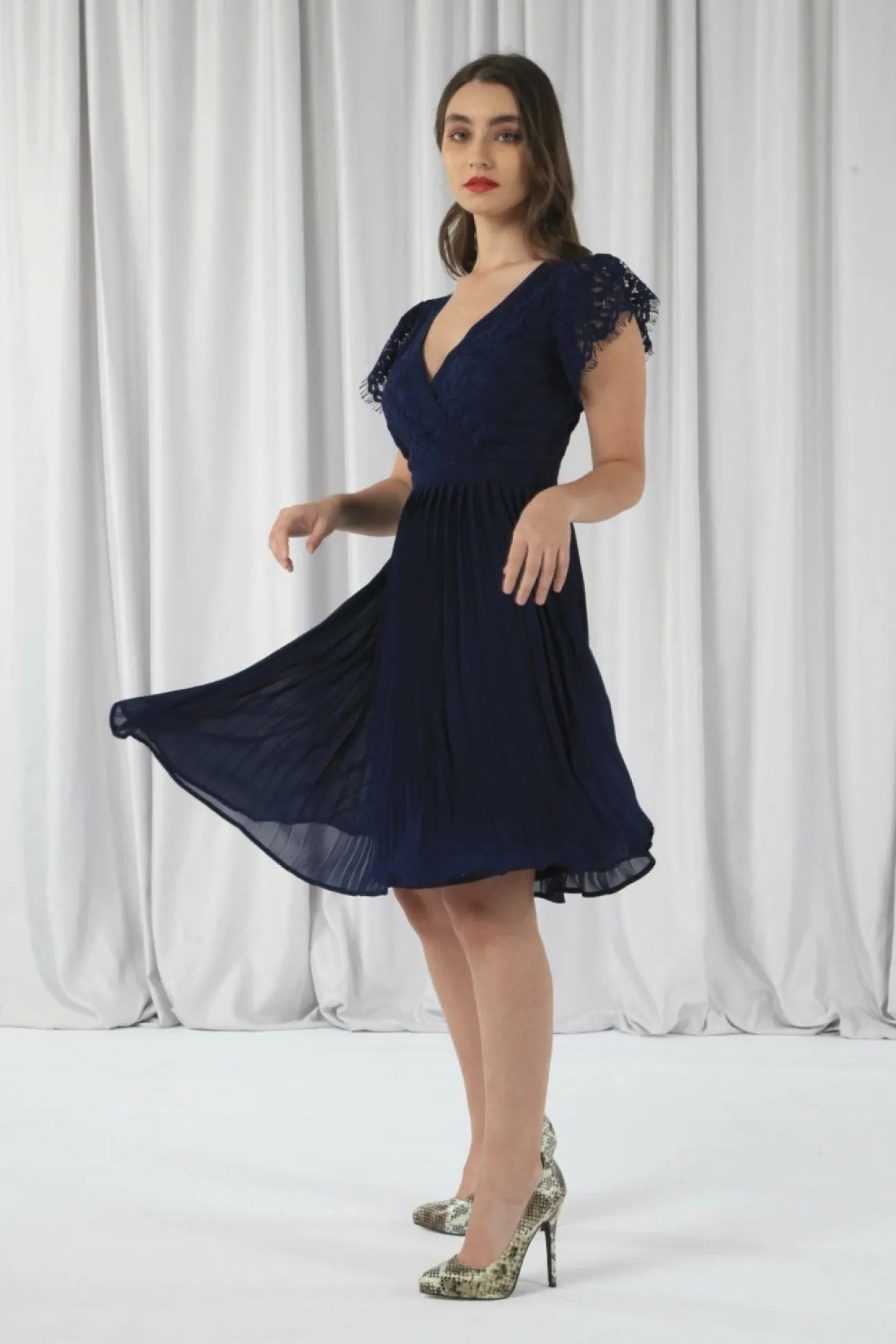 Women Double Second Wrap Lace Chiffon Dress