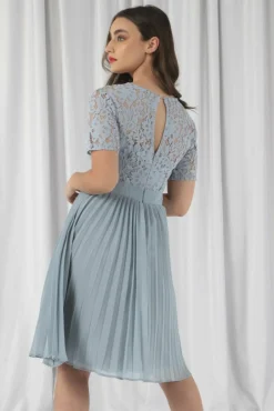 Women Double Second Wrap Lace Pleated Dress