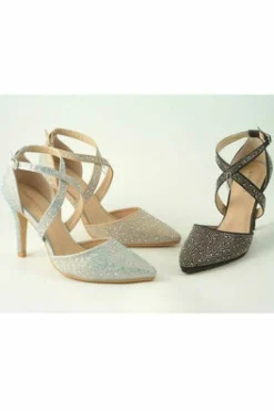 Women Glitz Shoes Clora Sabatine Diamante Strapped Court Shoe