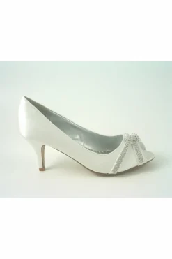 Women Glitz Shoes Diamante Metallic Peep Toe Court Shoe