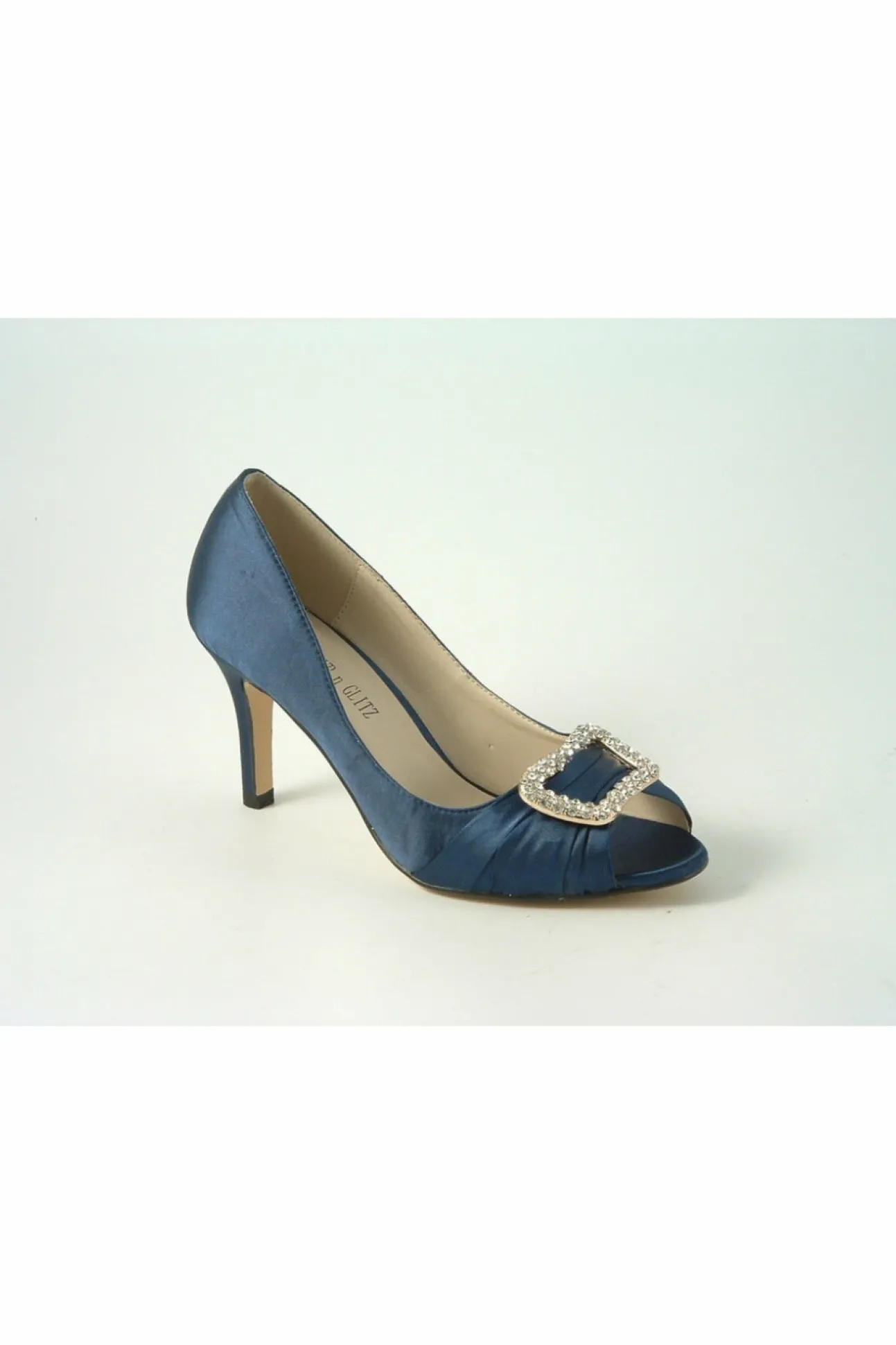 Women Glitz Shoes Diamante Satin Mid Heel Peep Toe Shoe