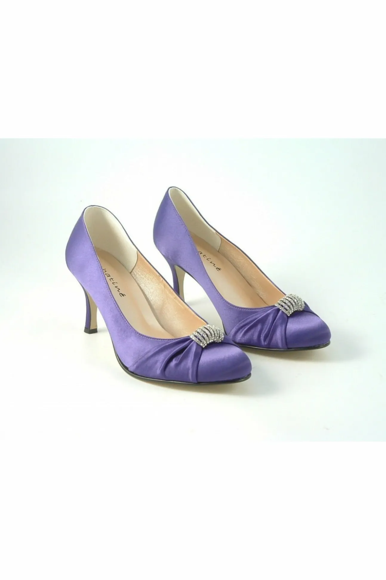 Women Glitz Shoes Diamante Satin Mid Heel Court Shoe