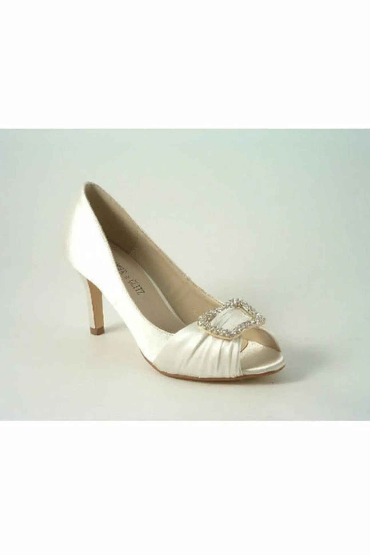 Women Glitz Shoes Diamante Satin Mid Heel Peep Toe Shoe