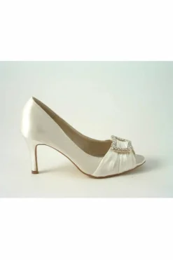 Women Glitz Shoes Diamante Satin Mid Heel Peep Toe Shoe