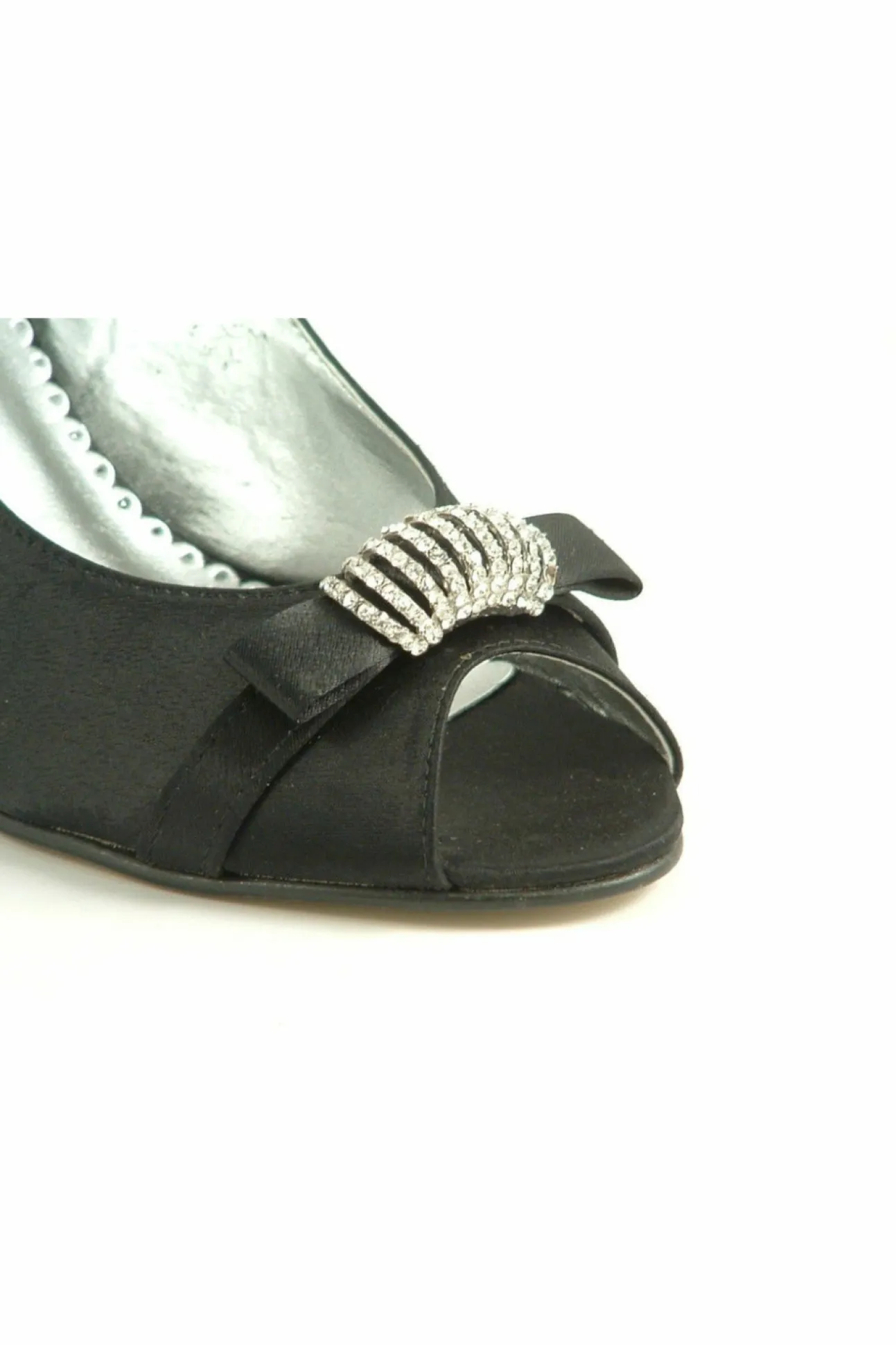 Women Glitz Shoes Diamante Satin Mid Heel Peep Toe Sling