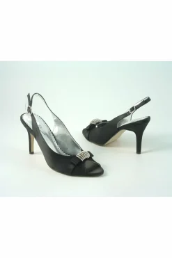 Women Glitz Shoes Diamante Satin Mid Heel Peep Toe Sling